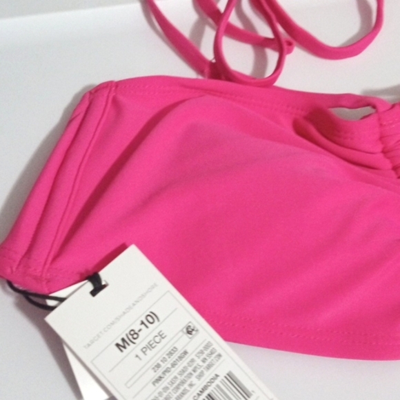 SHADE & SHORE PINK HALTER TIE STRAPPY DRAWSTRING BIKINI TOP SIZE MEDIUM NWT - Picture 5 of 5